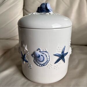 Handpainted Seashell and Starfish Ceramic Jar Made in Italy for Starbucks